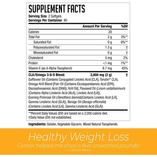 Censor NDS Nutrition Fat Loss and Body Toner with CLA, Fish Oil, Safflower and Omega 3-6-9 Blend - Dietary Supplement for Improved Energy and Health (90 Softgels)