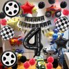 4rd Birthday Race Car Balloons Decorations, 40 Inch Racetrack Black Number 4 Balloon, Mylar Black 4 Balloon for 4rd Birthday Party Supplies, 7 Pcs