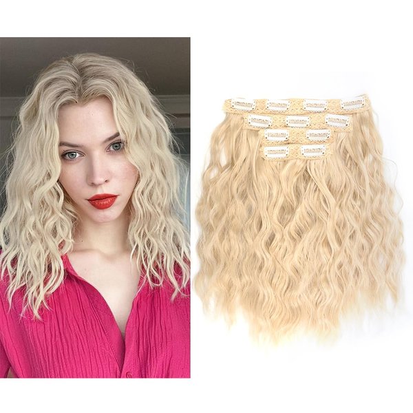 KGBFASS Clip In Hair Extensions 4piece Synthetic Short Wavy Hair Extensions 12inch Ash Blonde Soft Hairpieces For Women And Girls Hair Extensions- 120g, 15#