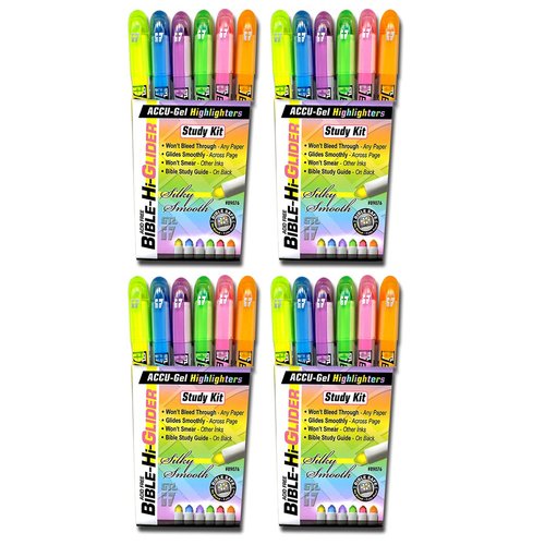 G.T. Luscombe Company, Inc. Accu-Gel Bible-Hi-Glider Bible Study Set | Precise Tip Size | No Bleed Solid Gel Highlighter | No Smearing or Fading | Long Lasting Bright Colors (Set of 6) – 4 Sets