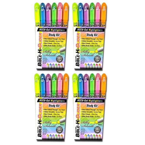 G.T. Luscombe Company, Inc. Accu-Gel Bible-Hi-Glider Bible Study Set | Precise Tip Size | No Bleed Solid Gel Highlighter | No Smearing or Fading | Long Lasting Bright Colors (Set of 6) – 4 Sets