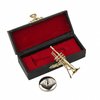 Dselvgvu Copper Miniature Trumpet with Stand and Case Mini Musical Instrument Mini Trumpet Miniature Dollhouse Model Christmas Ornament (2.36"x0.79")
