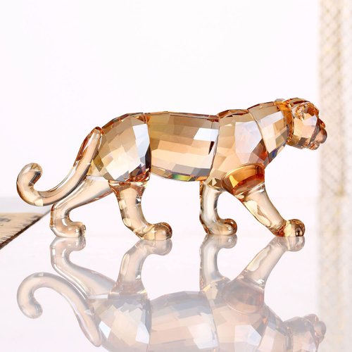 Crystal Leopard Cheetah Realistic Animal Art Figurine Collection Table top Ornament Statue Home Decor (Gold)