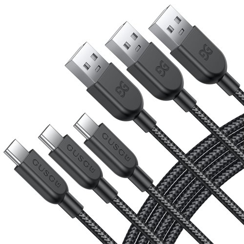 GUSGU USB A to C Charging Cable [3-Pack, 6ft] 30W Nylon Braided USB-C Charger Cable Compatible with iPhone 16/15, Galaxy S22 S21, MacBook Air/Pro 13" and More USB C Devices, Black