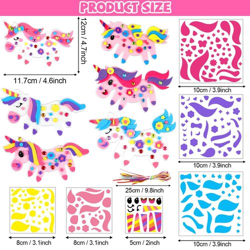 Qyeahkj 24 Sets Unicorn Crafts Kit for Kids Unicorn Foam Arts Gifts with Magnet Cartoon Foam Sticker Craft Projects for Toddlers Home Class Fun Game Activities Birthday Party Favors Supplies
