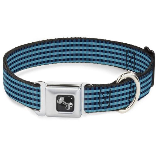 Buckle-Down Seatbelt Buckle Dog Collar - Mini Buffalo Plaid Navy/Blue - 1.5" Wide - Fits 16-23" Neck - Medium