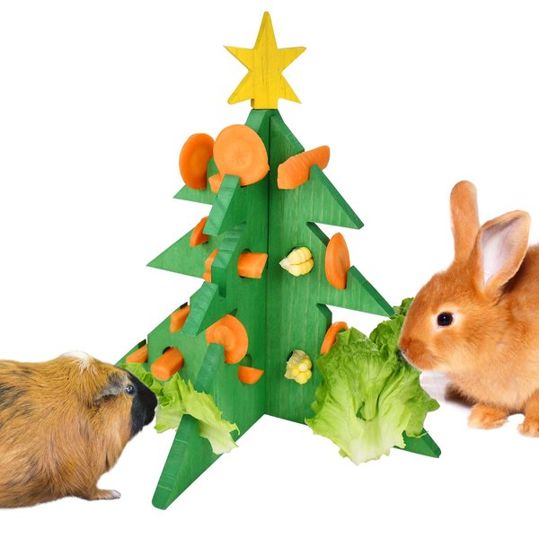 Vehomy Rabbit Foraging Toy Christmas Guinea Pig Rabbit Puzzle Foraging Toy Christmas Tree Bunny Vegetable Hay Feeder Xmas Tree Small Pet Interactive Toy for Guinea Pig Rabbit Bunny Hamster