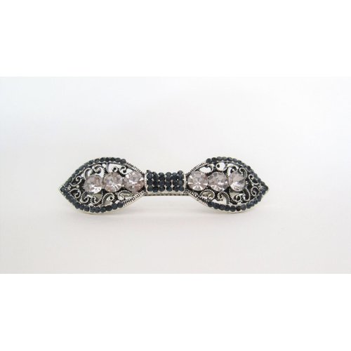 Blue and clear bow shaped crystal hair barrette clip bridal clip for fine thin