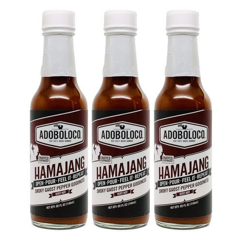 Adoboloco Hot Sauce Hamajang Hawaiian Spicy Chili Sauce (3-Pack) 5oz Very Hot Smoked Ghost Pepper Chili Sauce - Featured on Hot Ones!