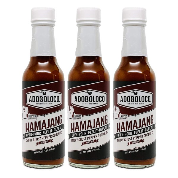 Adoboloco Hot Sauce Hamajang Hawaiian Spicy Chili Sauce (3-Pack) 5oz Very Hot Smoked Ghost Pepper Chili Sauce - Featured on Hot Ones!