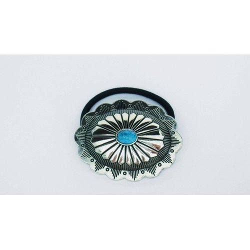 Generic Oval turquoise blue stone metal native hair tie ponytail holder scrunchie