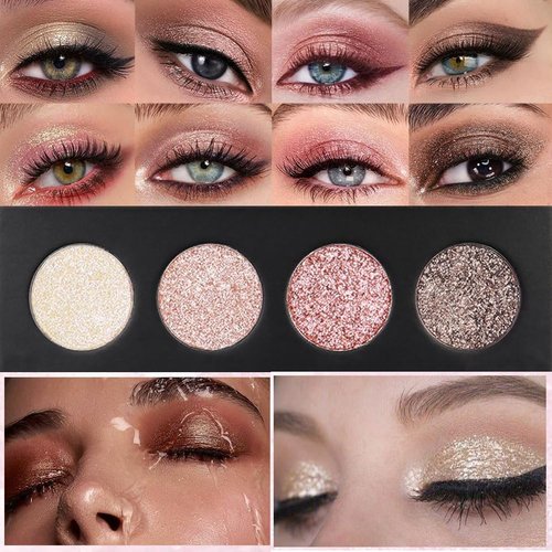 FLYEEO Shiny Shimmer Highlight Eye shadow Palette 4 Colors, Cosmetics Shimmer Eyeshadow Palette, Cruelty-Free and Vegan Formula, Glitter Shimmer Eyeshadow for Professional Makeup Kit (A#)