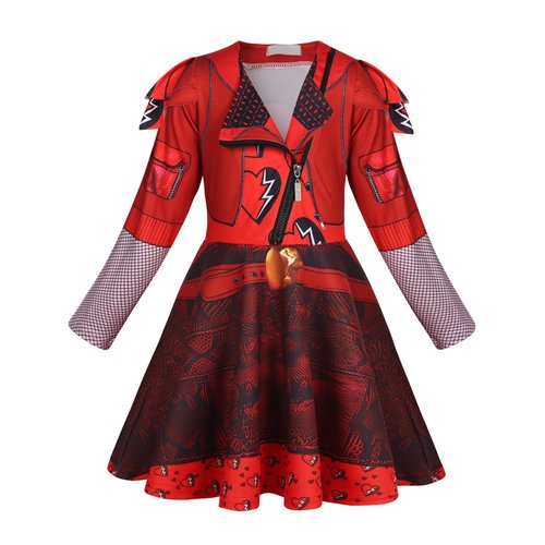 Sukyfecde Descendants Rise of Red Costume Girls Halloween Costumes Outfit Princess Dresses Kids Long Sleeves Cosplay Clothes Size 9-10