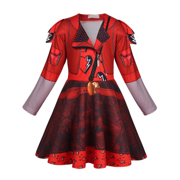 Sukyfecde Descendants Rise of Red Costume Girls Halloween Costumes Outfit Princess Dresses Kids Long Sleeves Cosplay Clothes Size 9-10