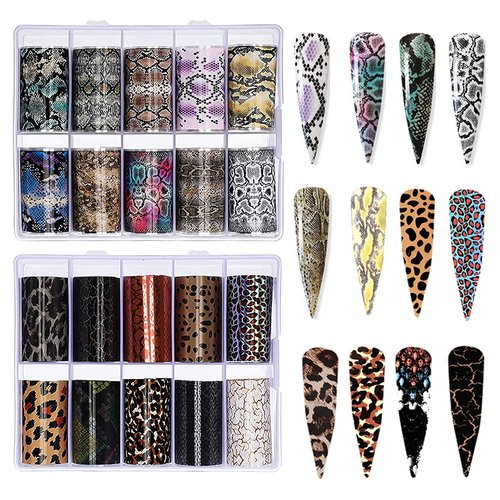 CHANGAR Animal Skin Nail Art Foil Transfer Decals Serpentine Leopard Print Tiger Snake Skin Patte...