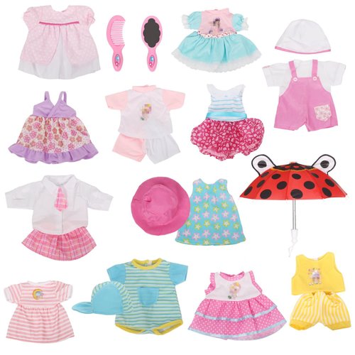 Huang Cheng Toys 12 Pcs Set Handmade Baby Doll Clothes Dress Outfits Costumes for 12 13 14 15 inch Doll，Doll Hat Umbrella Mirror Comb Girl Christmas Birthday Gift for Little Girl