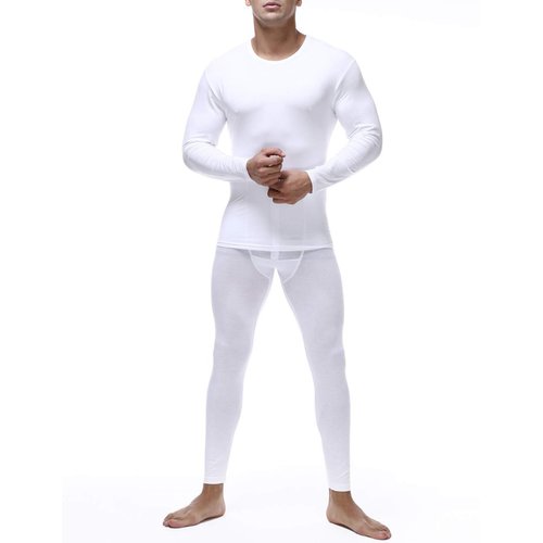Locachy Men's Ultra Soft Thermal Underwear stretchy thin Long Johns Set with Modal Cotton Long Johns Top & Bottom Set (White, M)