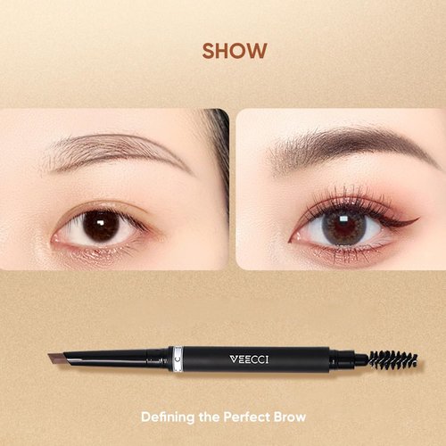 VEECCI Diamond Eyebrow Pencil - Quick Fill, Smudge-Proof, Nourishing Formula for Effortless Brows| Flexible Brush Head, Natural & Waterproof Microblading Brow Pen for Women | Precision Tip(Brown)