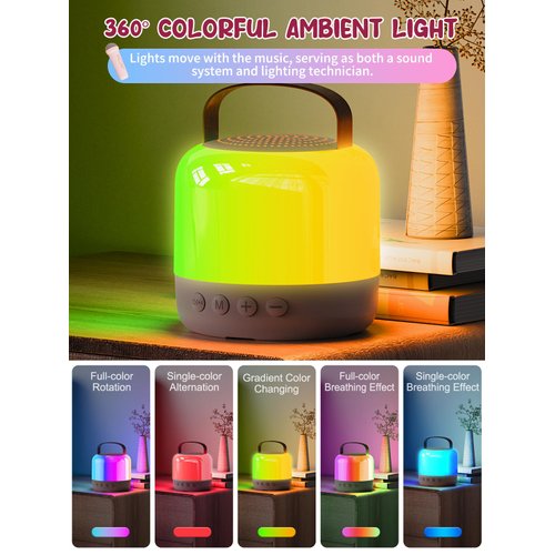 Iyoyo Mini Karaoke Machine for Kids Portable Bluetooth 5.3 Speaker with 2 Wireless Kareokee Microphones, 360° Colorful LED Light Karaoke Toy Gifts for Girls Boys Ages 4-12 Birthday(Peach Pink-2 Mic)