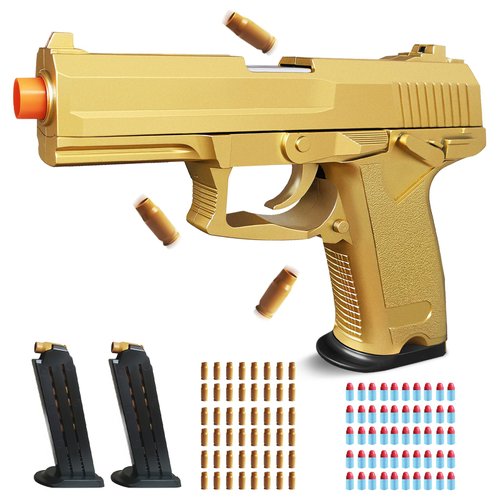 Tcxomino Soft Bullet Gold Toy Gun - Foam Blaster with Shell Ejecting, Toy Pistol Gift Box for Christmas Halloween Birthday Present for Boys Girls Adults Age 8+