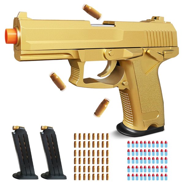 Tcxomino Soft Bullet Gold Toy Gun - Foam Blaster with Shell Ejecting, Toy Pistol Gift Box for Christmas Halloween Birthday Present for Boys Girls Adults Age 8+