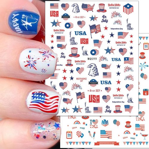 10Pcs Independence Day Nail Stickers Patriotic Nail Decals 4th of July Nail Art Stickers American Flag Eagle Fireworks Heart Stars Nail Design Stickers Self-Adhesive Nail Supplies for Women DIY Nail