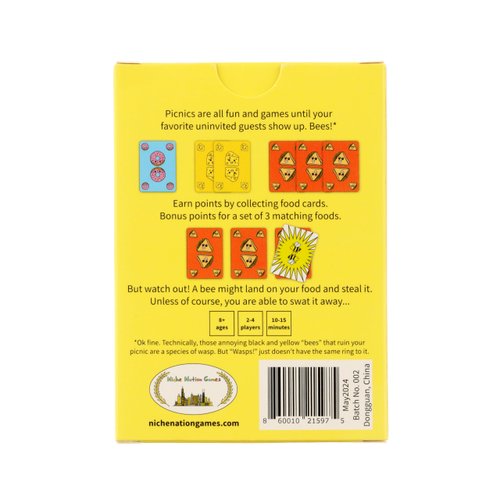 Niche Nation Games Bees Picnics are All Fun and Games Until The Bees Show Up! 2 Player Game Or Up to 4 Players - Playful Light Strategy Game - Card Games for Adults and Kids