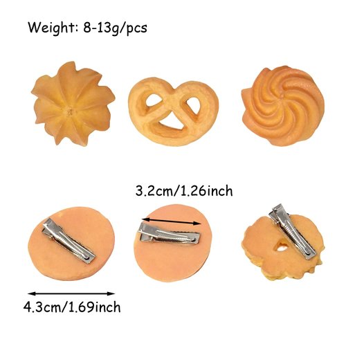 Honbay 6PCS Novelty Weird Funny Cookies Hair Clips, Creative Realistic Artificial Biscuit Hair Clips, Cute Simulation Food Hair Clips, Halloween Christmas Jewelry Hair Accessories