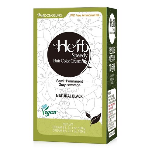 DONGSUNG Herb Speedy Color Cream PPD Free (Natural Black, 1 pack) Korean Herbal Ammonia Free Vegan Hair Dye Sun Protection Odorless No more Eye and Scalp Irritations From Coloring For Sensitive Scalp
