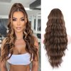 NOSTALGIA Brown Ponytail Extension 26 Inch Long Curly Wavy Drawstring Ponytail Extension Synthetic Hair Extensions Ponytail for Women Daily Use Brown with Blonde Highlights