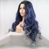 xiweiya Black to Blue Wig Heat Resistant Fiber Hair Long Ombre Blue Wigs with Blonde Tips Mixed Piano Color Middle Part Cheap Wigs 180% Density 13x3 Lace Wig For Women 24inch