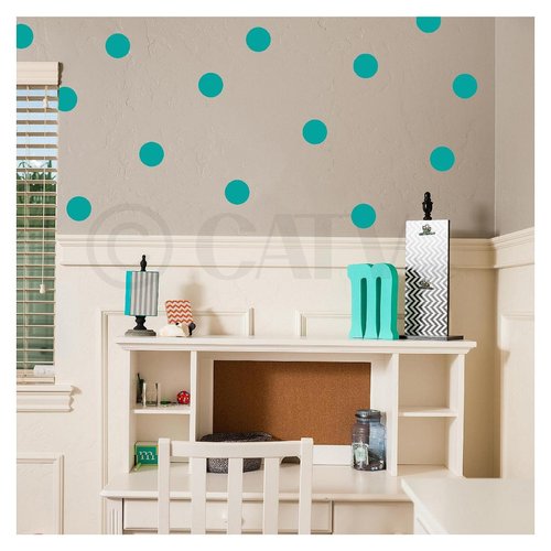 4x4 Set of 48 Polka Dot Circles Vinyl Decal Home Decor Wall Art (Turquoise)