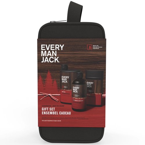 Every Man Jack Cedarwood Holiday Gift Set for Men - Body Wash, Shampoo, Deodorant, and Dopp Kit