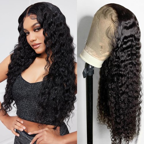 Dorosy Hair 13x6 Deep Wave Lace Front Wigs 100% Human Hair Pre Plucked 13x6 HD Lace Front Wigs Glueless Wigs with Baby Hair Deep Curly Wigs Natural Color (22 Inch)