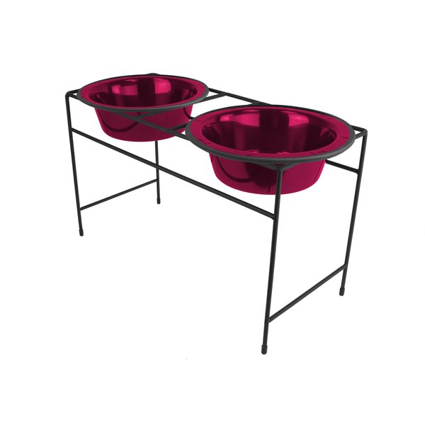 Platinum Pets Modern Double Diner Feeder with Stainless Steel Dog Bowls, Medium, Raspberry Pop