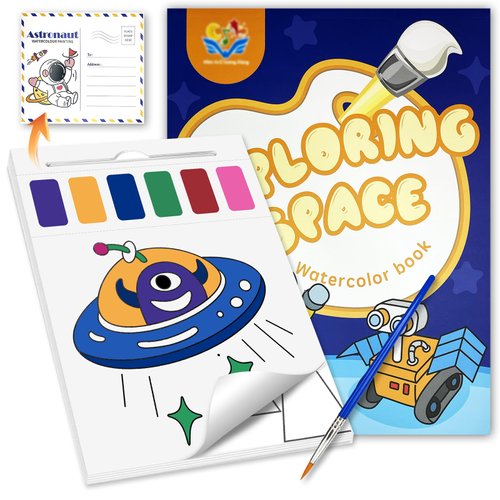 WJPOPHN Paint with Water Coloring Book for Toddlers, Cute Cartoon Character Animal Watercolor Paint Set,Arts and Crafts for Ages 2 3 4 5 6 Years Old (Astronauts)