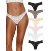 Felina Stretchy Lace Low Rise Thong - Sexy Underwear for Women, Thongs for Women, Seamless Panties for Women (6-Pack) (Neutrals, S/M)