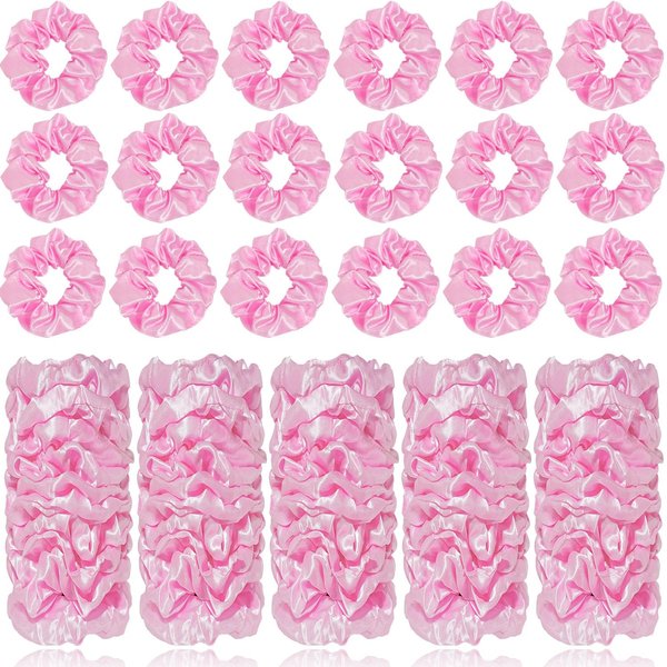 80 Pieces Satin Scrunchies Bulk, Solid Color Elastic Hair Bands Silky Ponytail Holder for Women Girls Kids Hair Accessories (Pink)