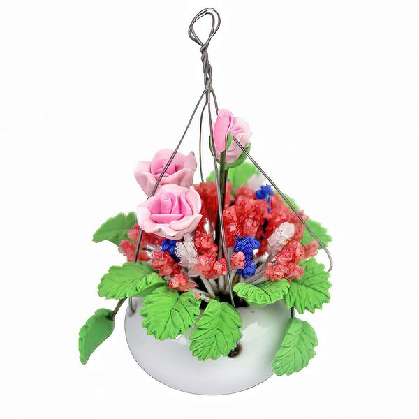 Dollhouse Decoration Plant Pots Miniature Green Potted Miniature Bonsai Model Dollhouse Accessories Decor,1 12 Scale Doll House Miniature Plant Model (1 Hanging Pot Rose)