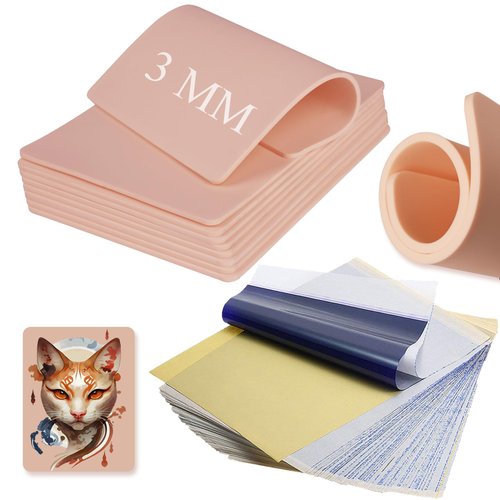 Tattoo Practice Skin and Transfer Paper - WZPB 20Pcs Fake Skin 3MM and Stencil Transfer Paper Kit Include 10Pcs Tattoo Fake Skin and 10Pcs Tattoo Stencil Paper for Beginners and Experienced Artists