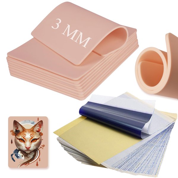 Tattoo Practice Skin and Transfer Paper - WZPB 20Pcs Fake Skin 3MM and Stencil Transfer Paper Kit Include 10Pcs Tattoo Fake Skin and 10Pcs Tattoo Stencil Paper for Beginners and Experienced Artists