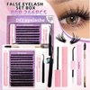DIY Lash Extension Kit Volume Lash Clusters D Curl Individual Lashes Lash Clusters Kit Thick Eyelash Extension Kit 280 pcs Thin Band Cluster Lashes Lash Bond and Seal Lash Tweezers(Fluffy60D+100D kit)