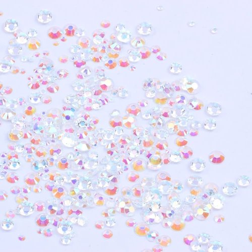 Mixed 1000pcs 2-6mm Transparent AB Resin Nail Rhinestones 3D Non Hotfix Glitter Round Flatback Nail Stones Strass Gems Diamonds DIY Nail Art Decoration (27 Transparent AB)