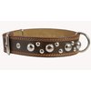 Genuine 1.6" Wide Thick Leather Studs Dog Collar Brown. Fits 19"-24" Neck, Rottweiler, Pit Bull.