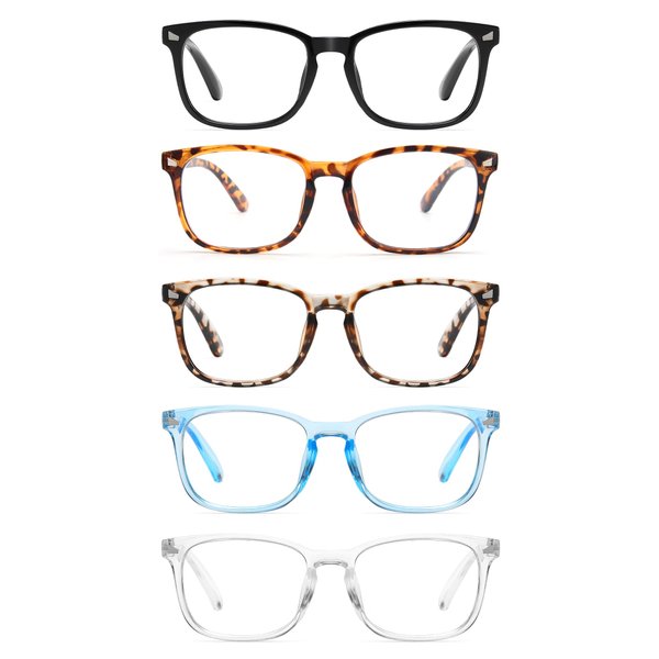 CCVOO 5 Pack Blue Light Blocking Reading Glasses, Filter UV Ray/Glare Fashion Non Prescription Fake Gaming Eyeglasses Women/Men (*C1 Mix, 2.5)