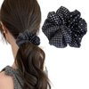Hair Scrunchies Silk Polka Dot Scrunchies French Hair Ties for Women Elegant Scrunchies for Hair Elastic Hair Scarf Scrunchies for Thick Hair Ponytail Holder 1Pcs (Black)