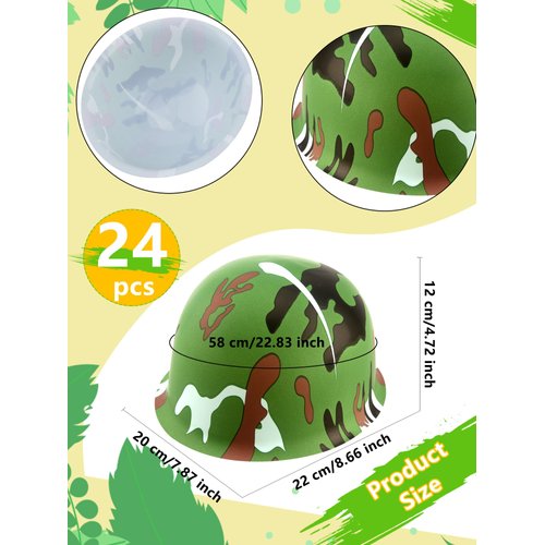 Cotiny 24 Pack Kids Army Helmets Plastic Camouflage Hats Soldier Costume Caps for Teens Halloween Costume Accessories Camo Party Supplies (Color Set 1)