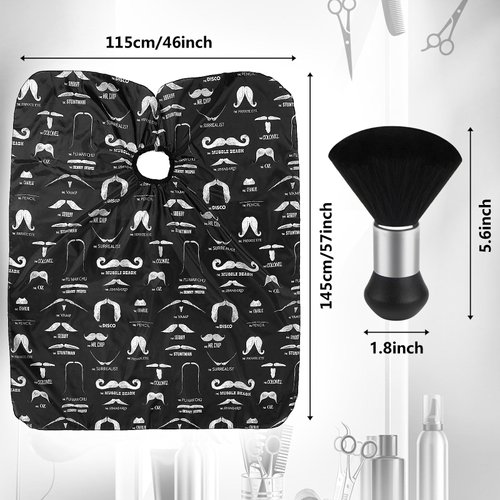 FEBSNOW Professional Hair Cutting Barber Cape with Neck Duster Brush, Beard Print Barber Cape for Barber Shop Hair Cutting Accessories