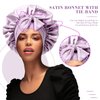 Satin Hair Bonnet Wide Band - Silk Like Sleeping Bonnets for Curly Hair Hair Wrap for Night Cap with Tie Band Breathable Satin Bonnet for Women and Girls(Purple)