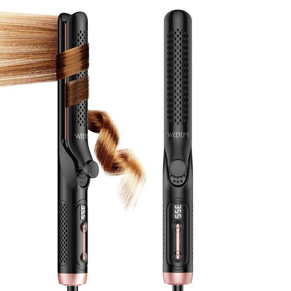Airflow Styler Curling Iron 1 Inch Extral Long Plate, Dual Voltage Hair Straightener and Curler 2 in 1 for All Hair,Travel Flat Iron Hair Curler Ceramic